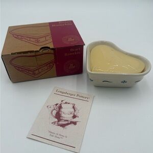 NEW Longaberger Pottery Heart Ramekin Dish Traditional Navy With Candle SEALED